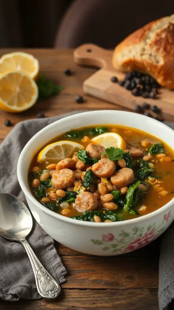lemon garlic sausage lentil soup