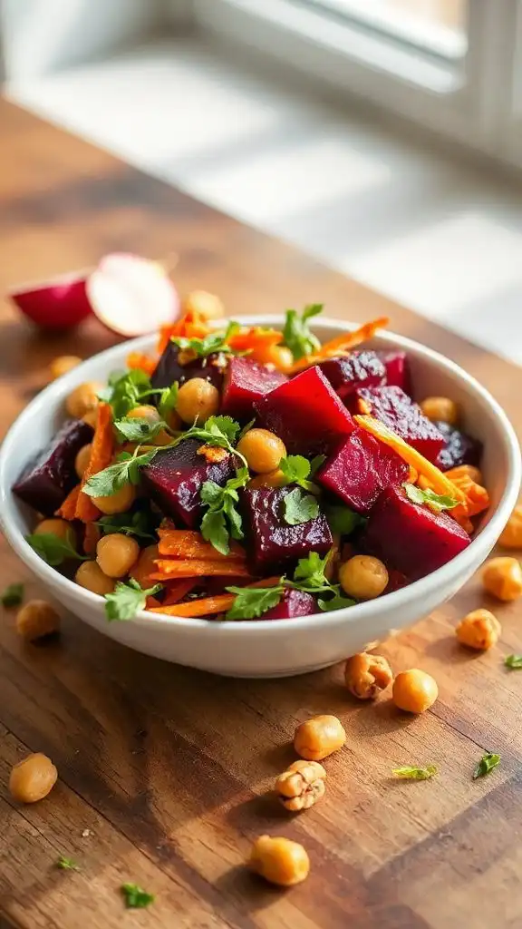 nutritious beet carrot chickpea salad