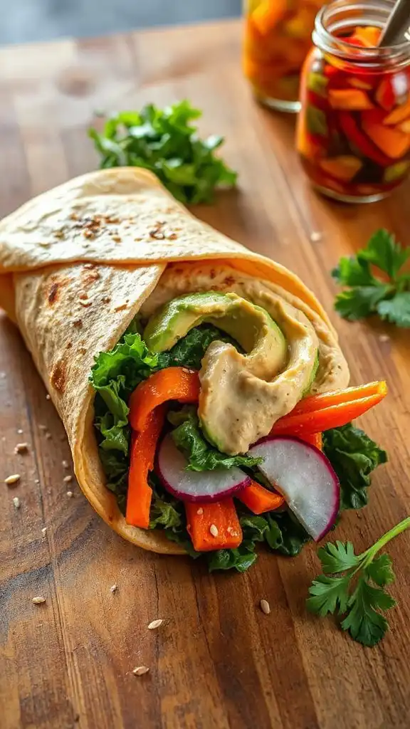 nutritious veggie and hummus wrap