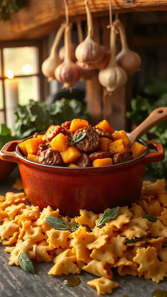 one pot squash sausage pasta