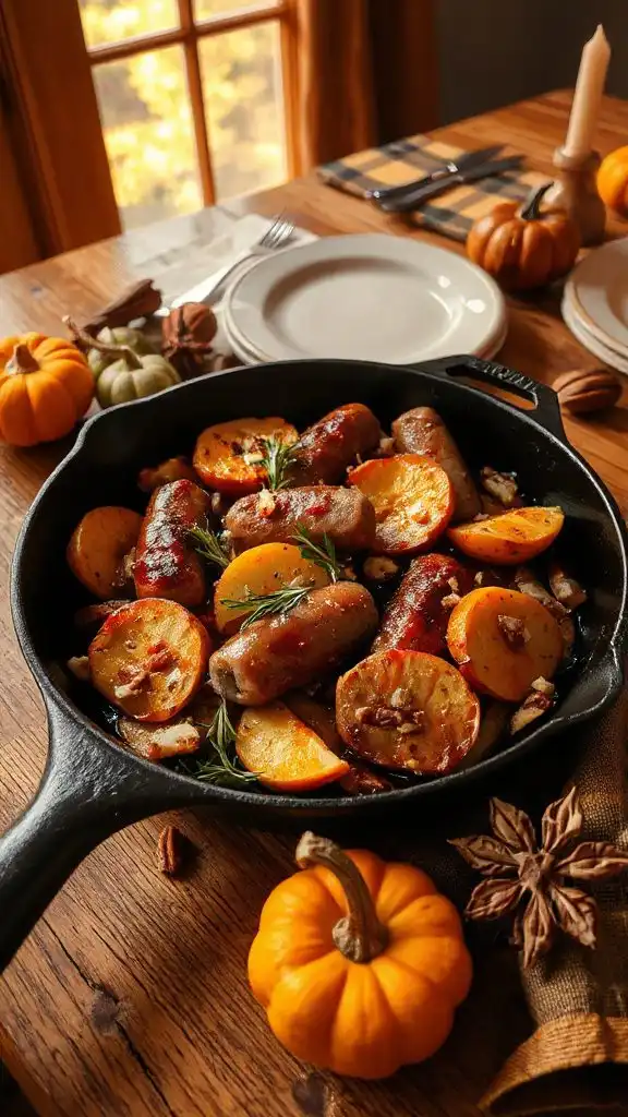 savory apple pork sausage skillet