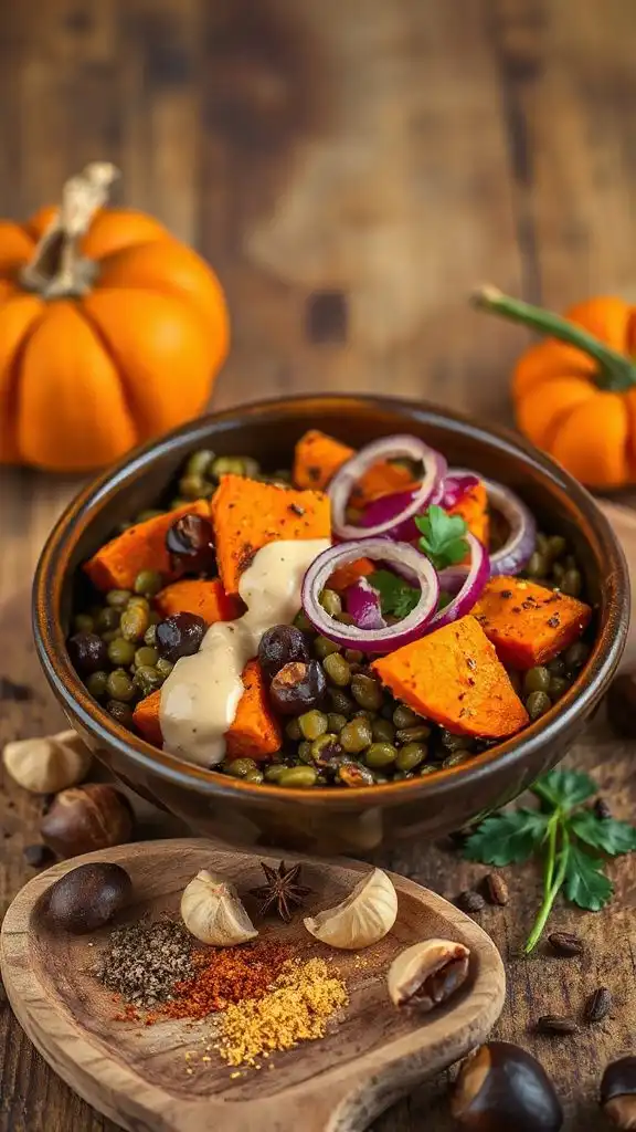 savory sweet potato lentil bowl