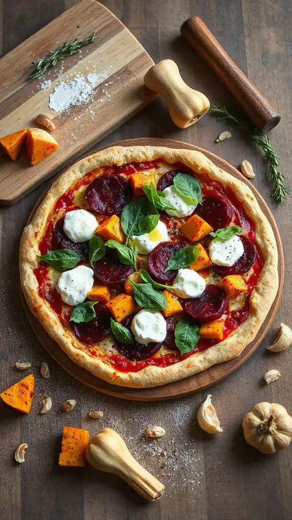 vibrant roasted beet pizza