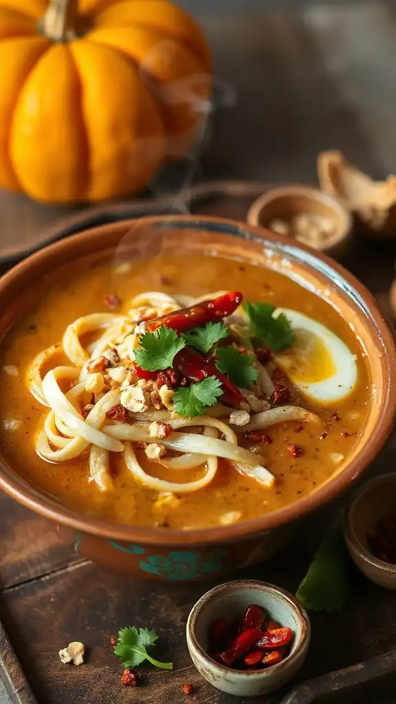 vibrant spicy peanut noodle soup