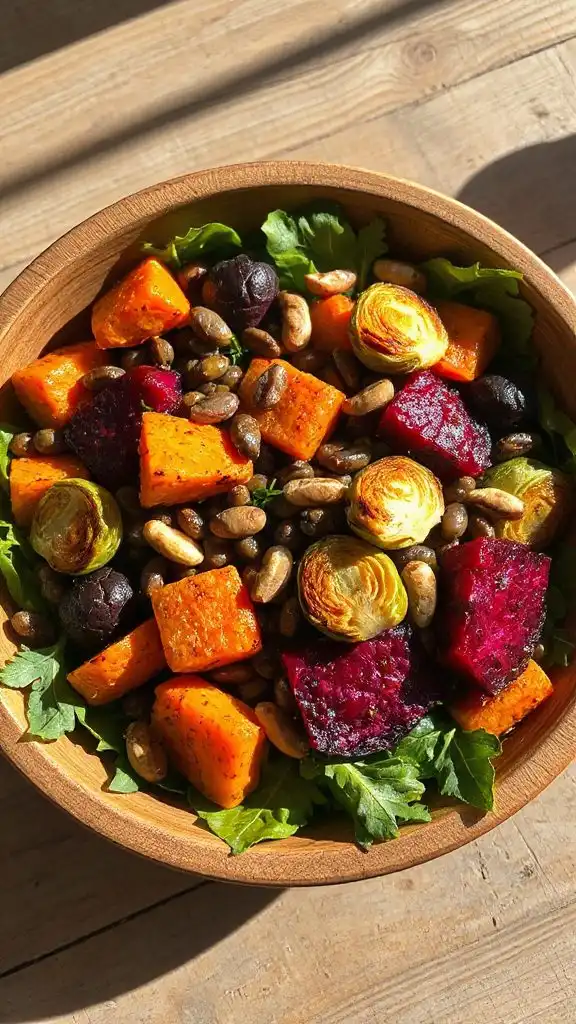 warm roasted vegetable lentil salad