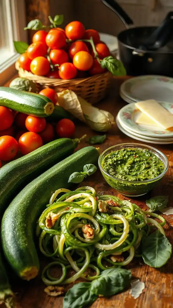 zucchini noodles with pesto