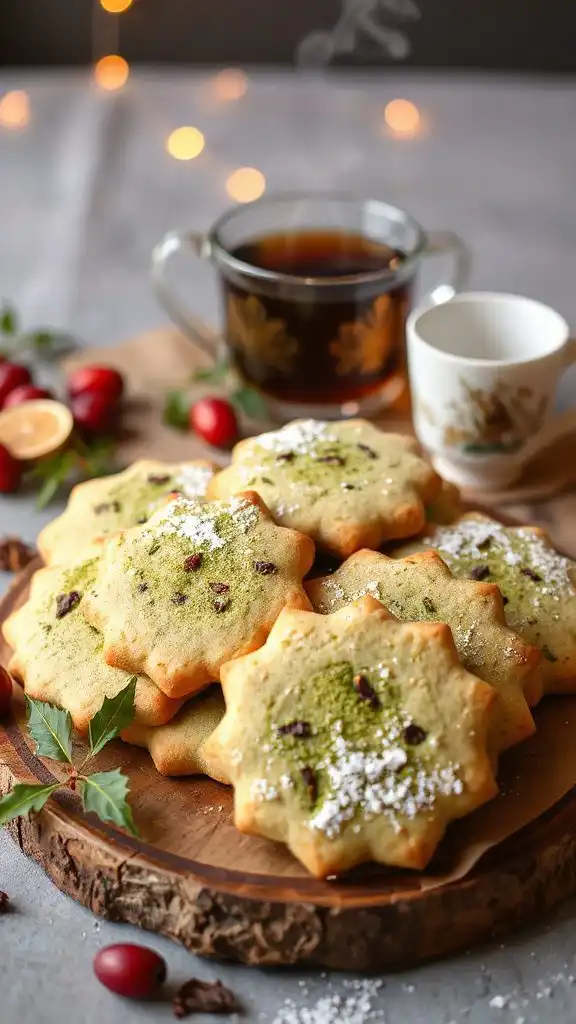 matcha black tea shortbread cookies