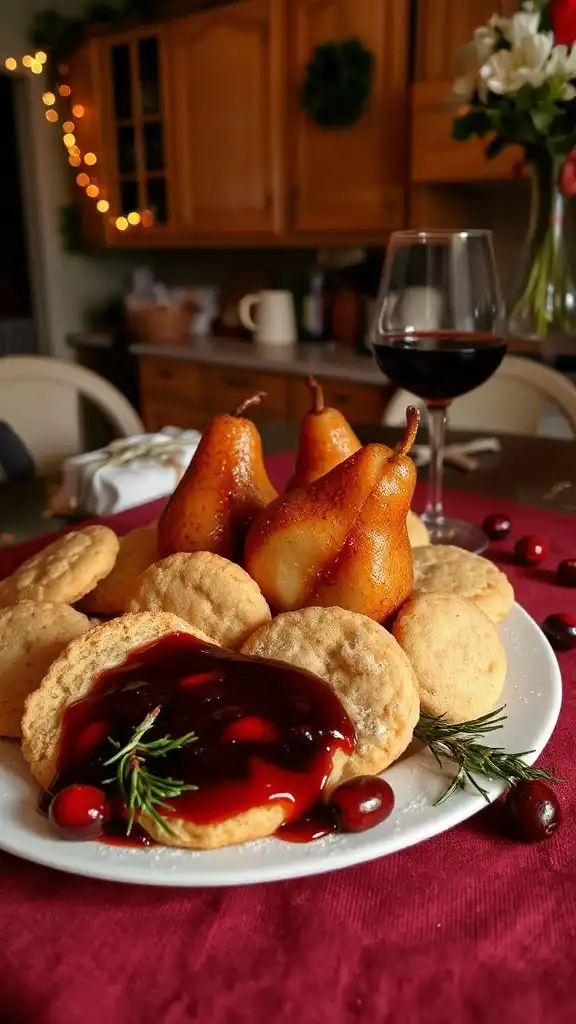 shortbread cookies with poached pears