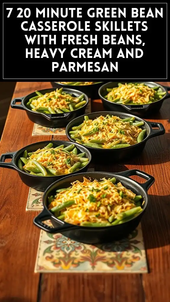 7 20 Minute Green Bean Casserole Skillets With Fresh Beans, Heavy Cream and Parmesan
