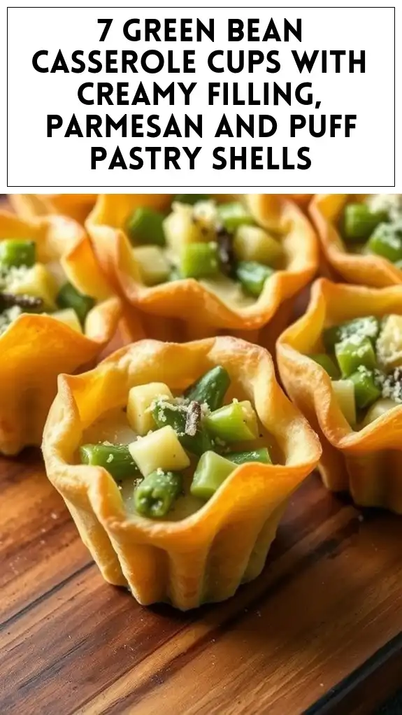 7 Green Bean Casserole Cups With Creamy Filling, Parmesan and Puff Pastry Shells