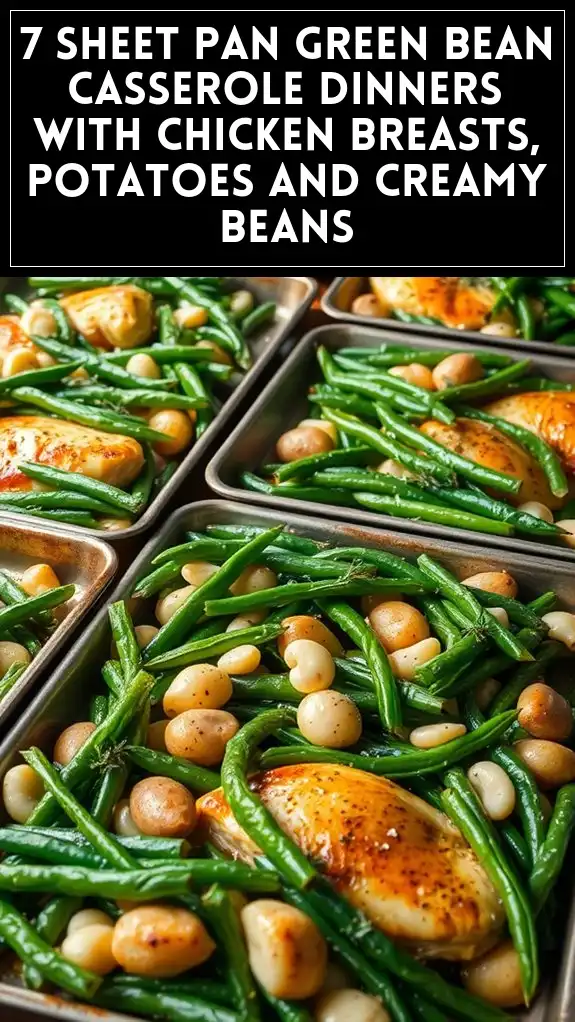 7 Sheet Pan Green Bean Casserole Dinners With Chicken Breasts, Potatoes and Creamy Beans