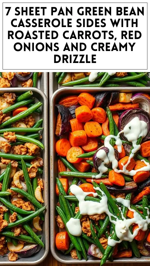 7 Sheet Pan Green Bean Casserole Sides With Roasted Carrots, Red Onions and Creamy Drizzle