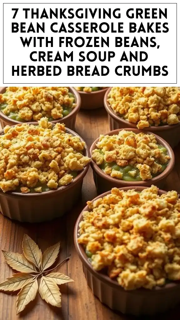 7 Thanksgiving Green Bean Casserole Bakes With Frozen Beans, Cream Soup and Herbed Bread Crumbs
