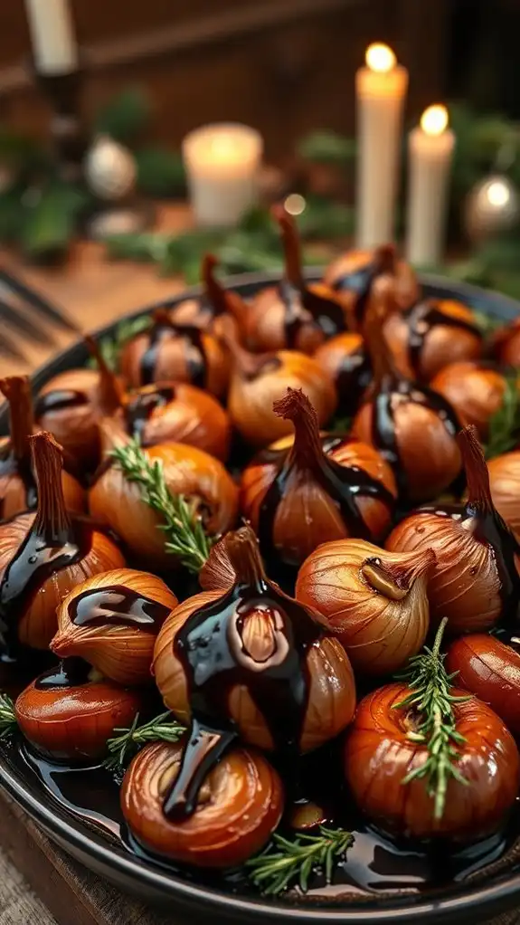 balsamic glaze enhances roasted shallots