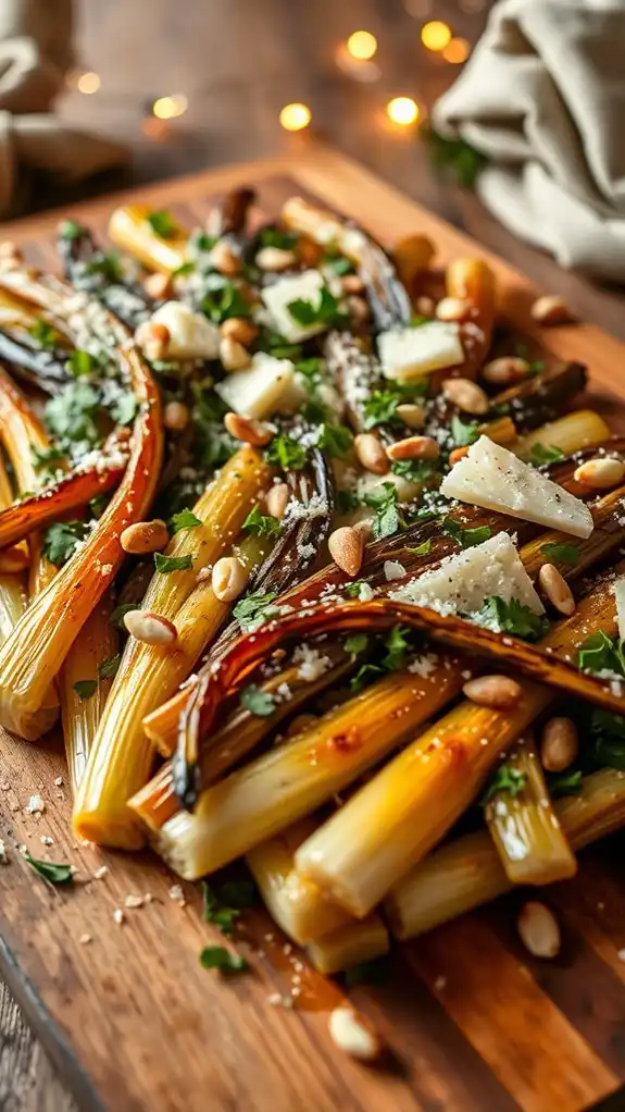 cheesy pesto roasted leeks