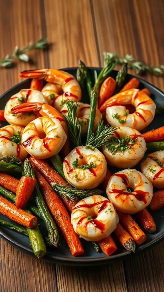 herb crusted seafood with vegetables