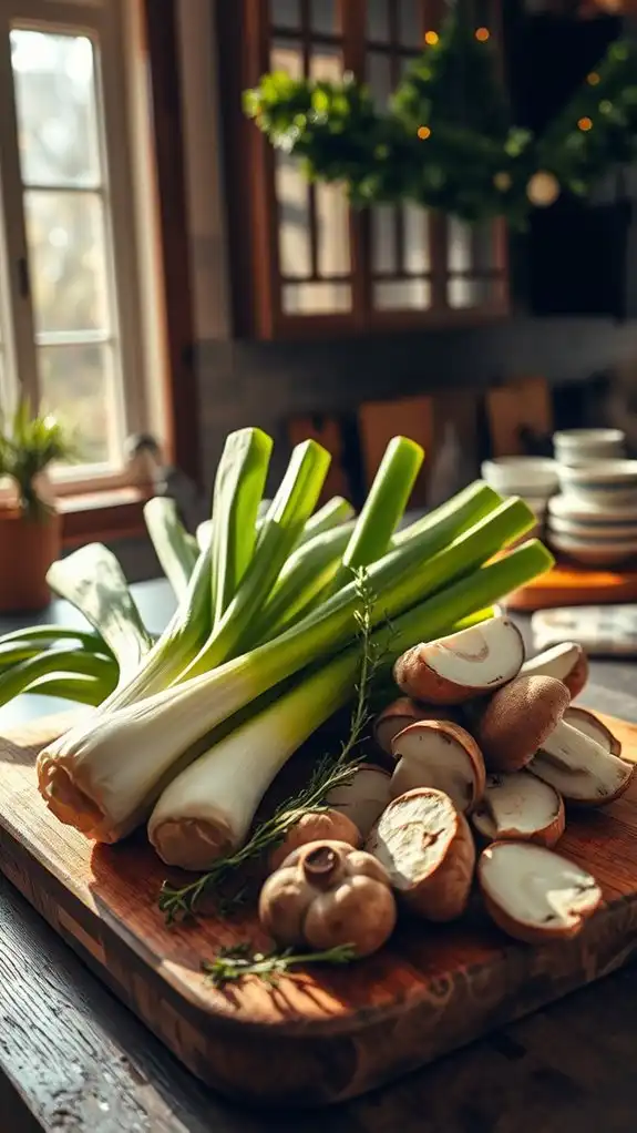 leeks and mushrooms preparation