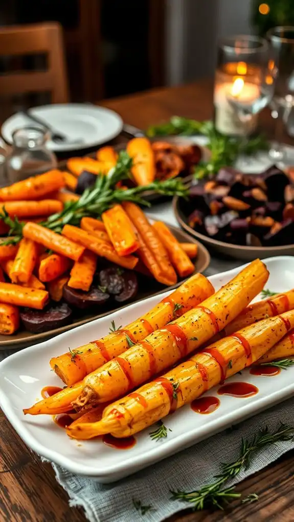 maple glazed festive parsnips