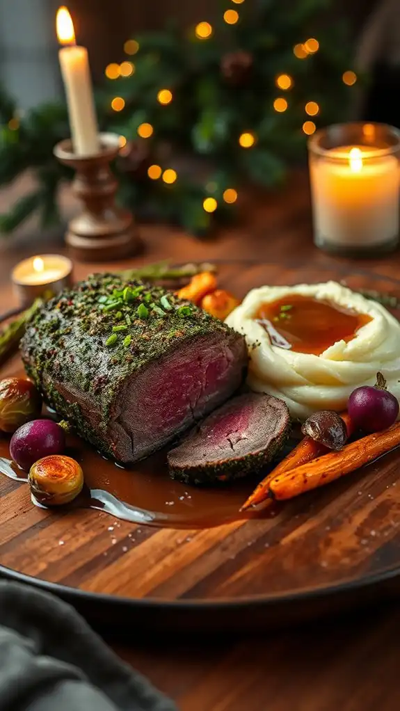 spiced venison with garlic mash