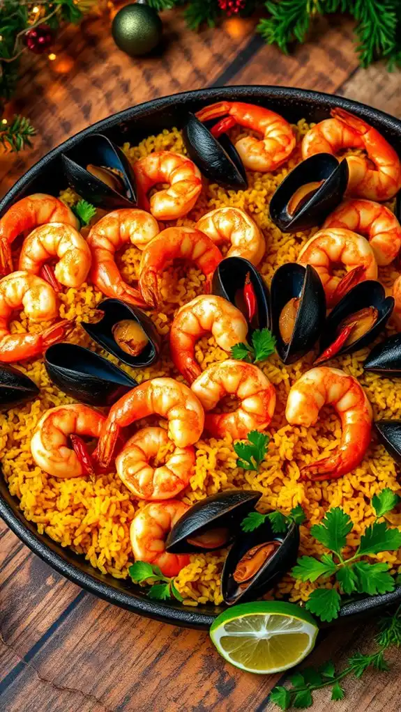 spicy seafood paella preparation