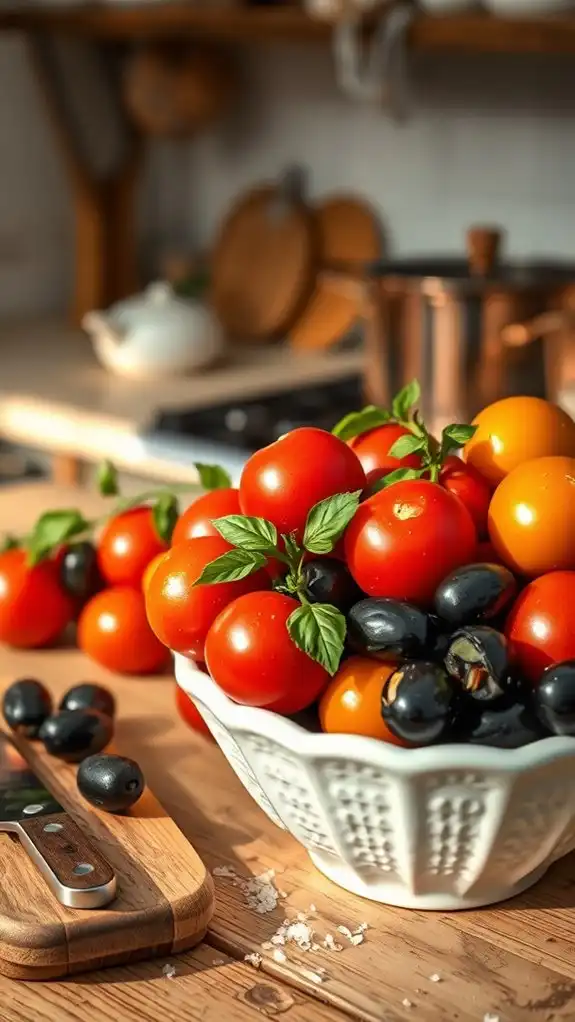 tomatoes and olives preparation