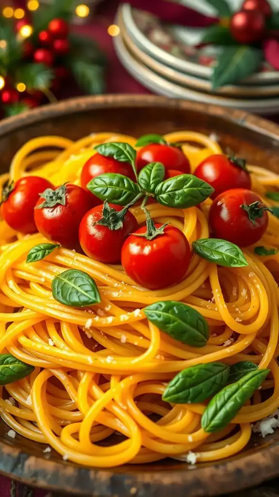 tossing roasted tomato pasta