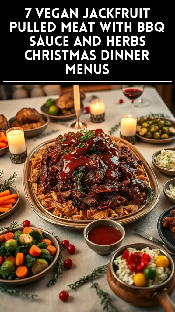 7 Vegan Jackfruit Pulled Meat With BBQ Sauce and Herbs Christmas Dinner Menus